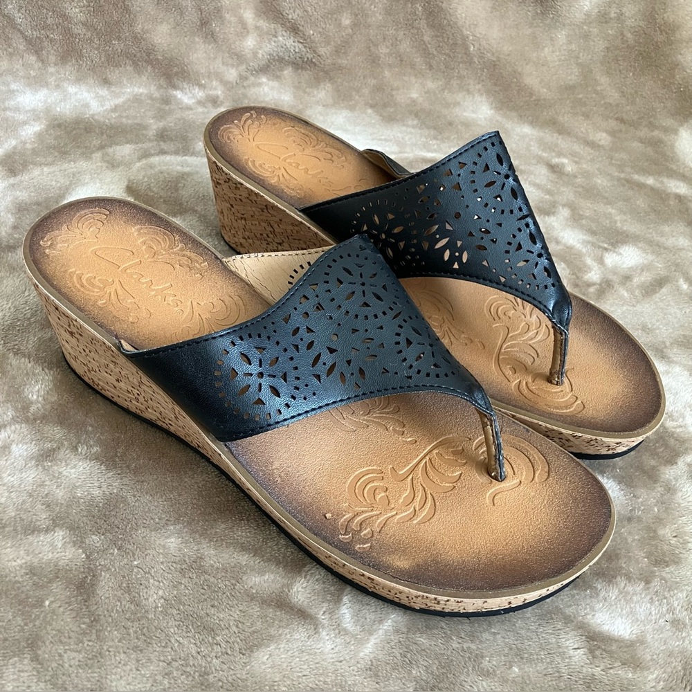 Clarks Cork Wedge Sandals Size 8